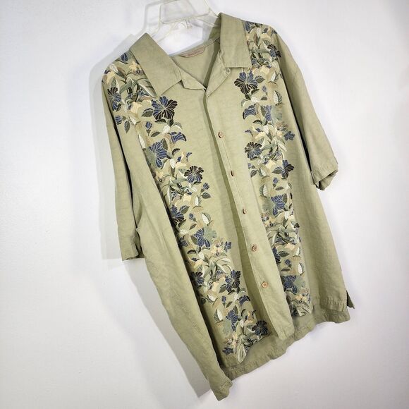Paradise Collection Shirt Mens XXL Green Floral 100% Silk Button Hawaiian Beach - Picture 5 of 11